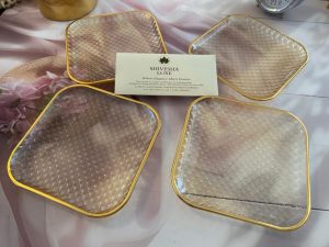 Luxe Gold-Rimmed Textured Glass Serving Tray Set – Set of 4